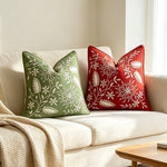 Pillow Cover Linen-Blend Raised Floral Embroidery Piped Edge