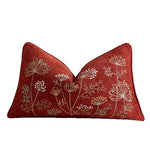 Pillow Cover Linen-Blend Raised Floral Embroidery Piped Edge