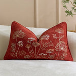 Pillow Cover Linen-Blend Raised Floral Embroidery Piped Edge