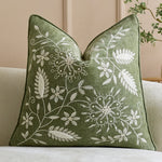 Pillow Cover Linen-Blend Raised Floral Embroidery Piped Edge