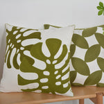 Pillow Cover Monstera Leaf Applique Hand-Finished Hidden Zipper