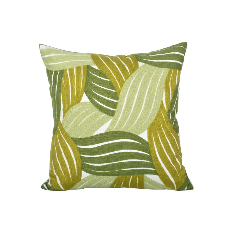 Pillow Cover Monstera Leaf Applique Hand-Finished Hidden Zipper