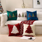 Pillow Cover Plush Velvet & Hand-Stitched Trees Hidden Zipper