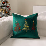 Pillow Cover Plush Velvet & Hand-Stitched Trees Hidden Zipper