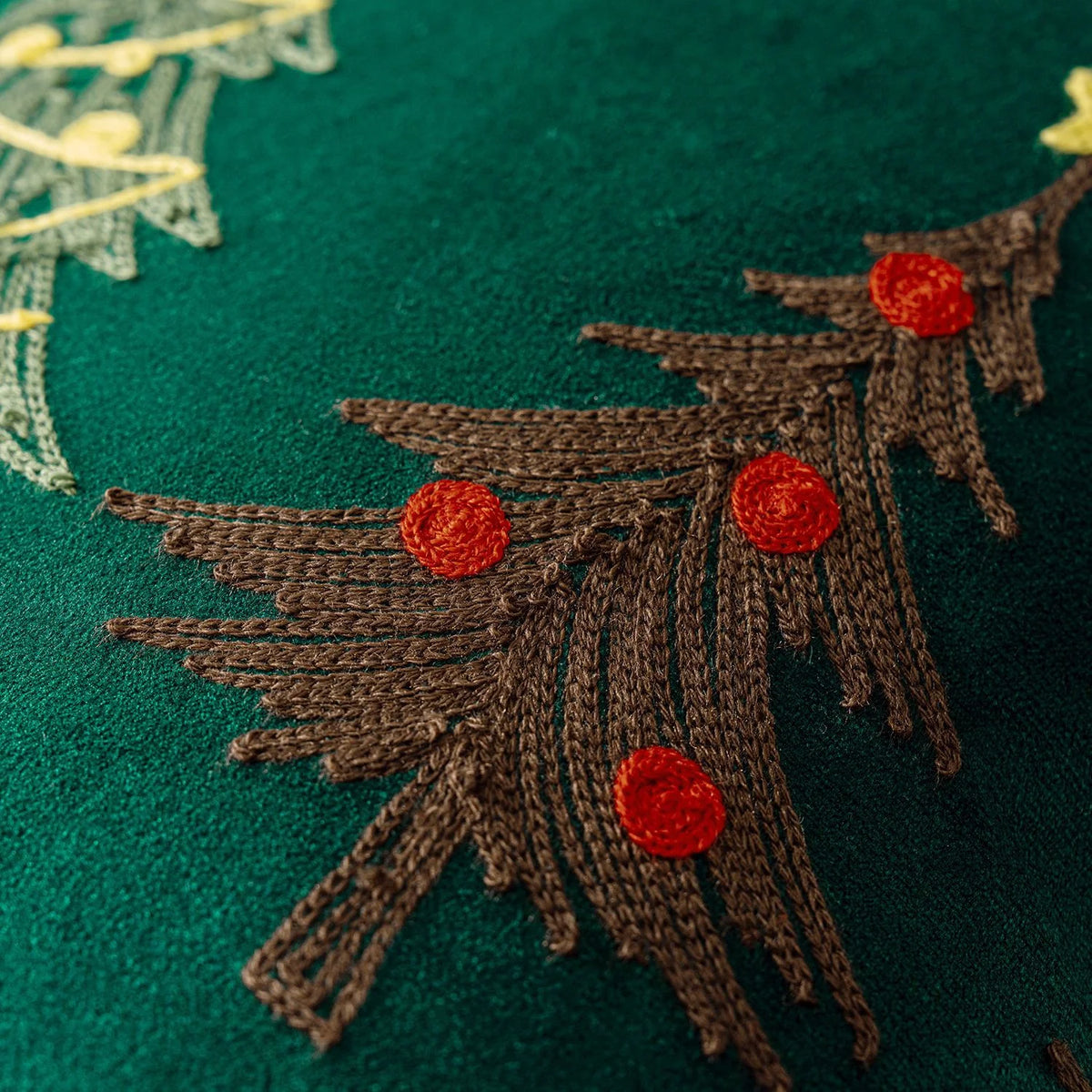 Pillow Cover Plush Velvet & Hand-Stitched Trees Hidden Zipper