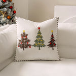 Pillow Cover Plush Velvet & Hand-Stitched Trees Hidden Zipper
