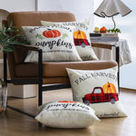 Pillow Cover Pumpkin Print Linen Blend Concealed Zipper