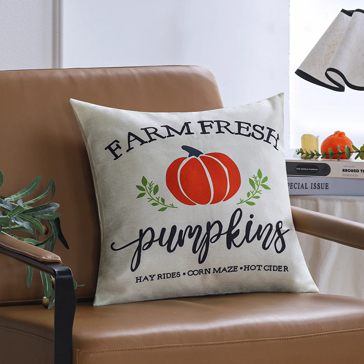 Pillow Cover Pumpkin Print Linen Blend Concealed Zipper