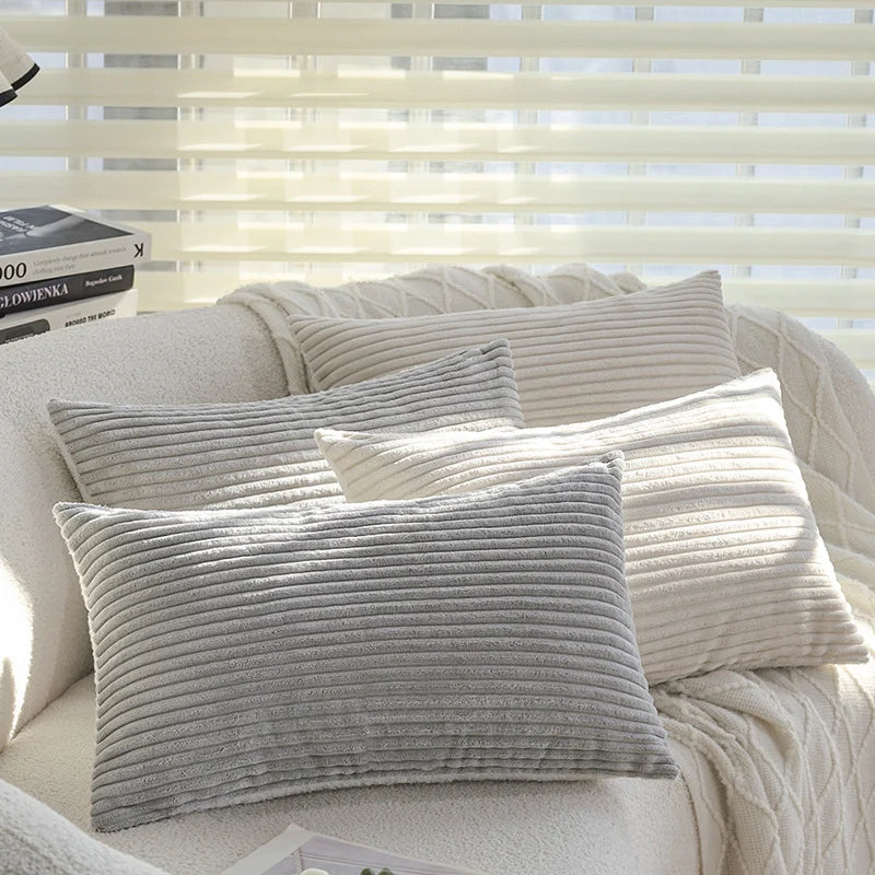 Pillow Cover Reversible Ribbed Microvelvet & Sherpa Hidden Zipper