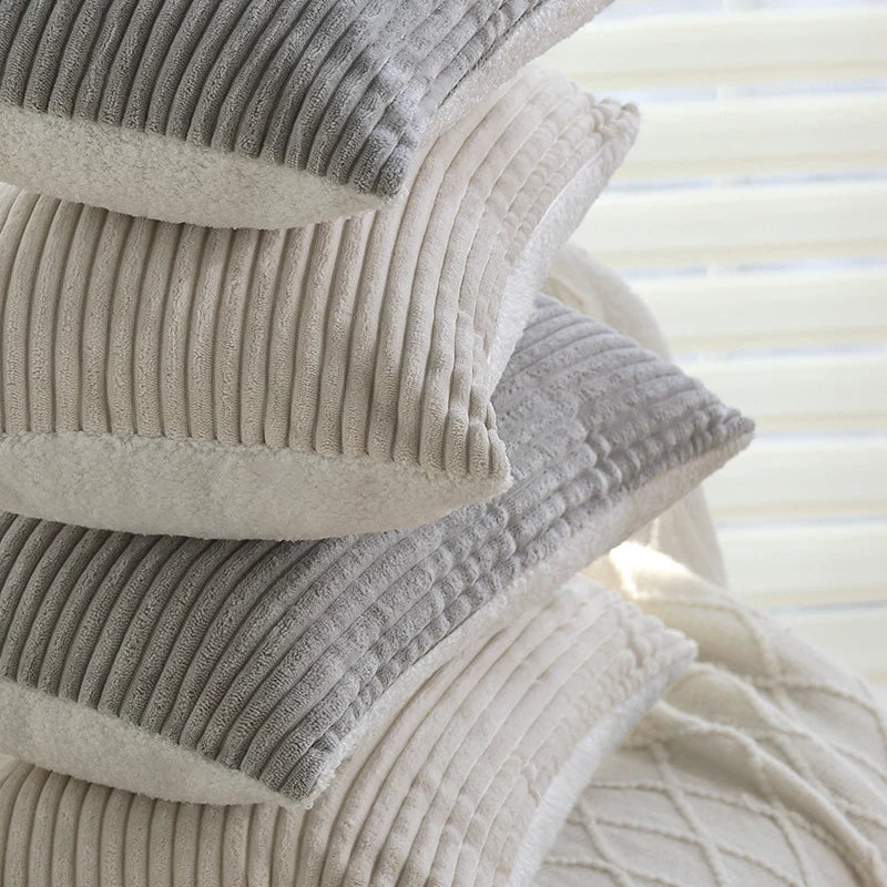 Pillow Cover Reversible Ribbed Microvelvet & Sherpa Hidden Zipper
