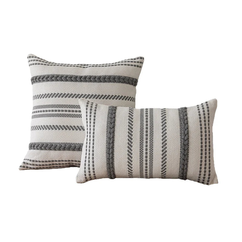 Pillow Cover Set Handwoven Cotton Braided Trim Concealed Zipper