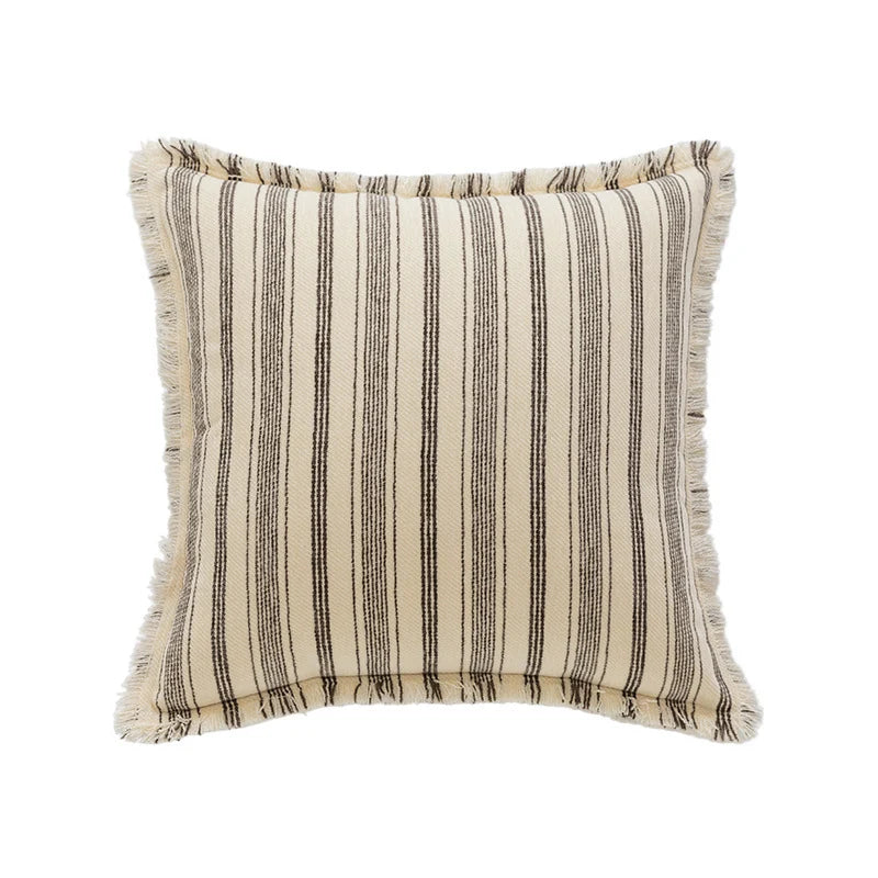 Pillow Cover Striped Cotton Fringed Edge Concealed Zipper