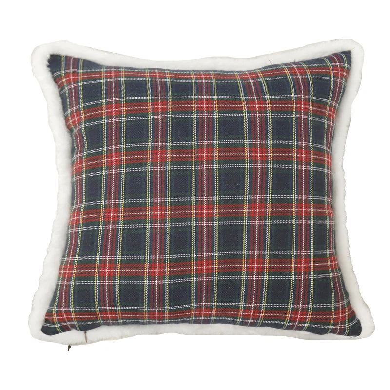 Pillow Cover Tartan Plaid & Embroidered Snowflake Hidden Zipper