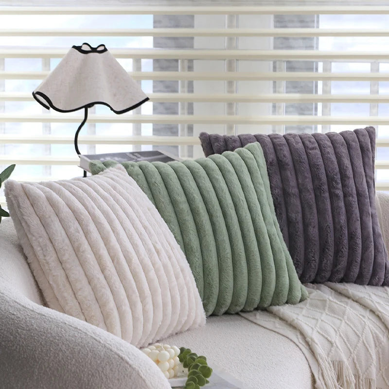 Pillow Cover Teddy Plush Layered Ribbed Concealed Zipper