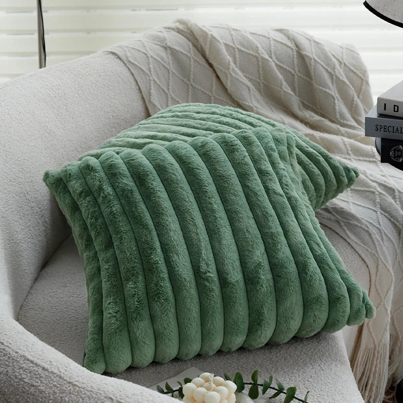 Pillow Cover Teddy Plush Layered Ribbed Concealed Zipper