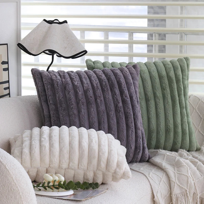 Pillow Cover Teddy Plush Layered Ribbed Concealed Zipper