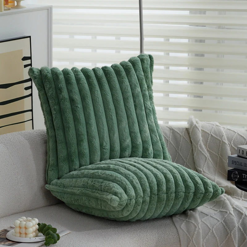 Pillow Cover Teddy Plush Layered Ribbed Concealed Zipper