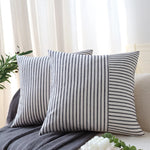 Pillow Cover Textured Woven Stripe Cotton Blend Concealed Zipper