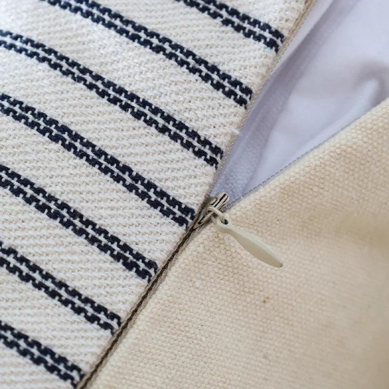 Pillow Cover Textured Woven Stripe Cotton Blend Concealed Zipper