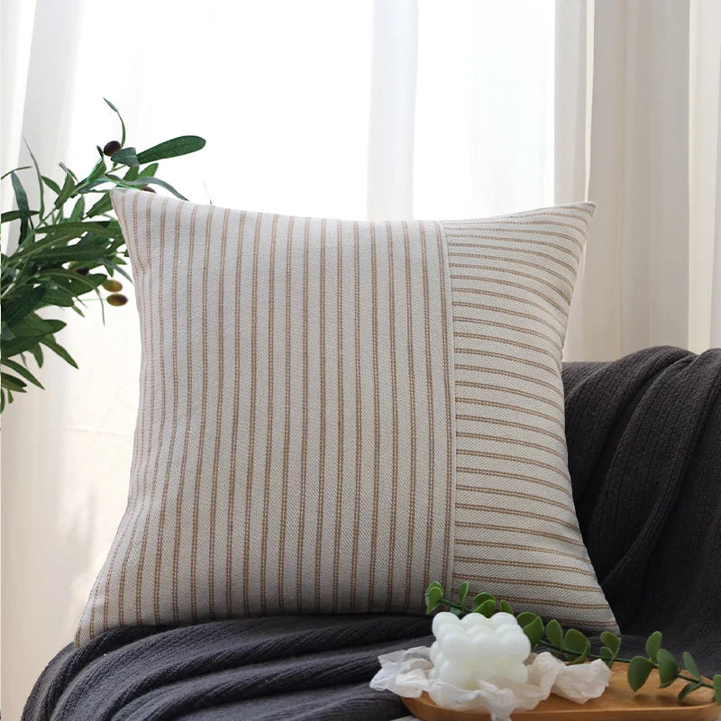 Pillow Cover Textured Woven Stripe Cotton Blend Concealed Zipper