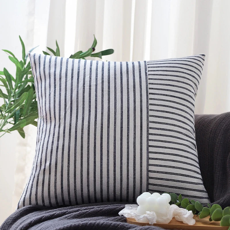 Pillow Cover Textured Woven Stripe Cotton Blend Concealed Zipper