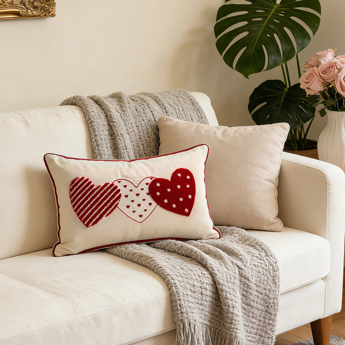 Pillow Cover Tufted Chenille & Botanical Embroidery