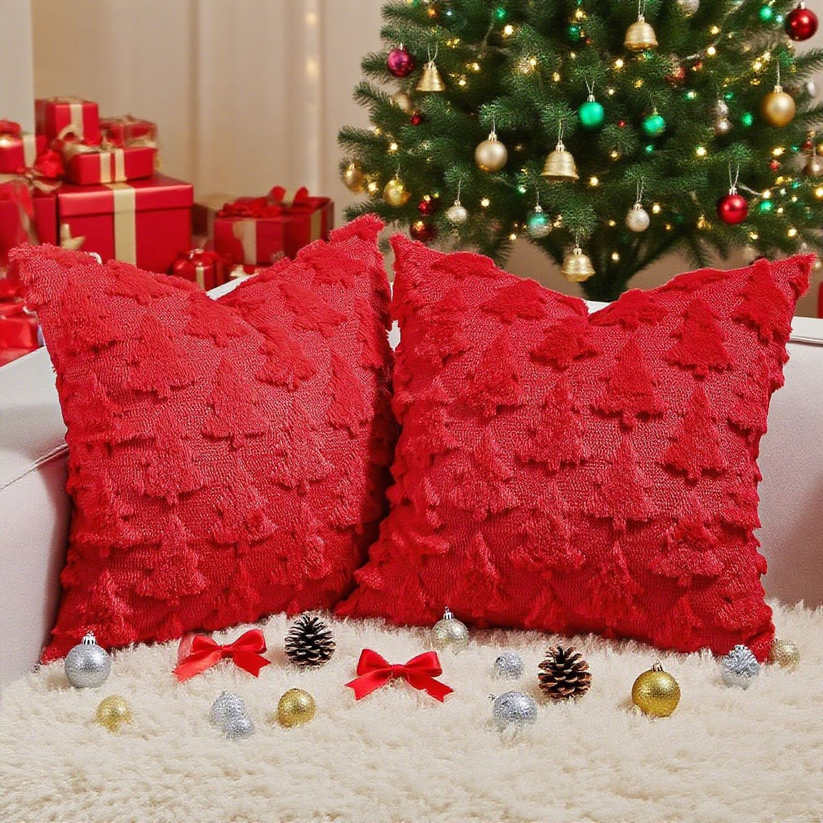 Pillow Cover Tufted Tree Velvet Hidden Zipper
