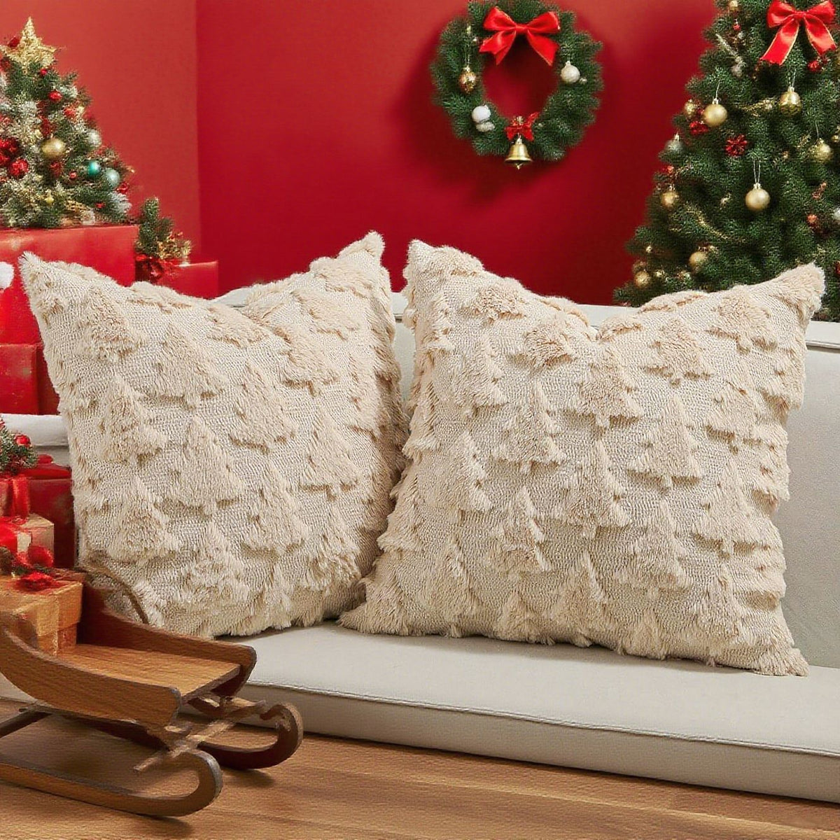 Pillow Cover Tufted Tree Velvet Hidden Zipper