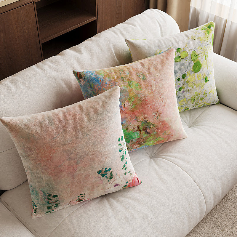 Pillow Cover Velvet Abstract Print & Hidden Zipper