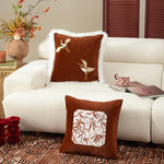 Pillow Cover Velvet Crane Embroidery & Faux Fur Trim