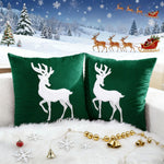 Pillow Cover Velvet Reindeer Appliqué Hidden Zipper 18 Inch