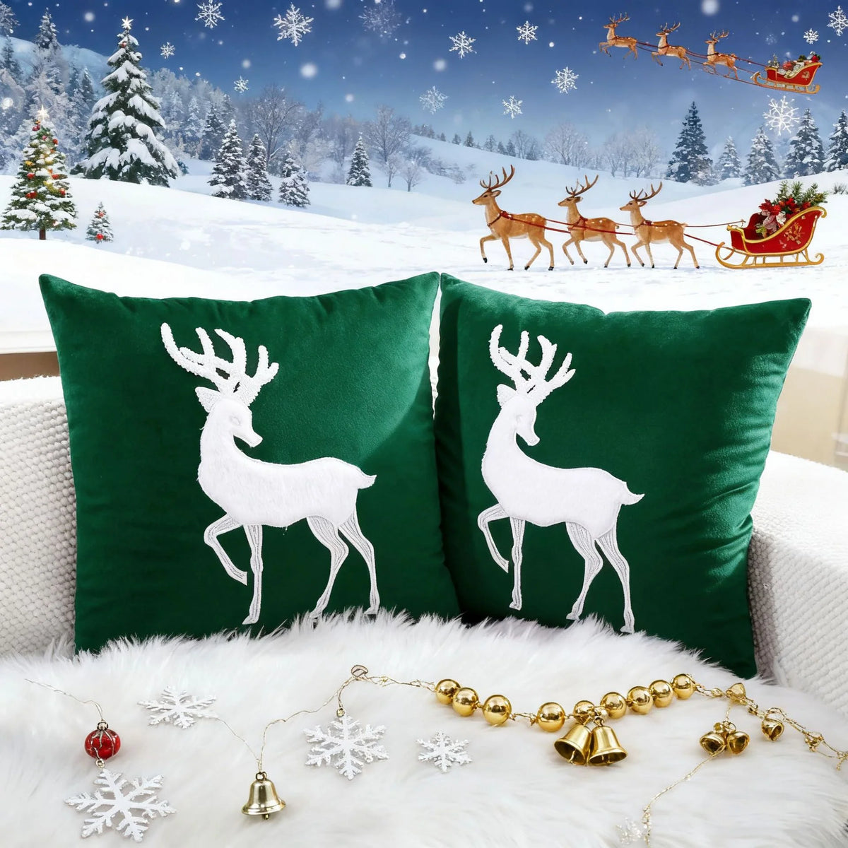 Pillow Cover Velvet Reindeer Appliqué Hidden Zipper 18 Inch