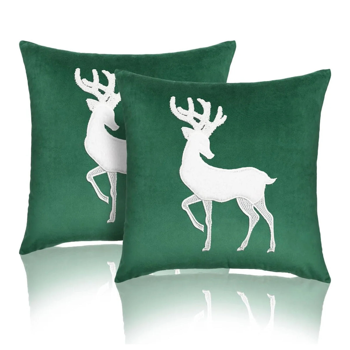 Pillow Cover Velvet Reindeer Appliqué Hidden Zipper 18 Inch