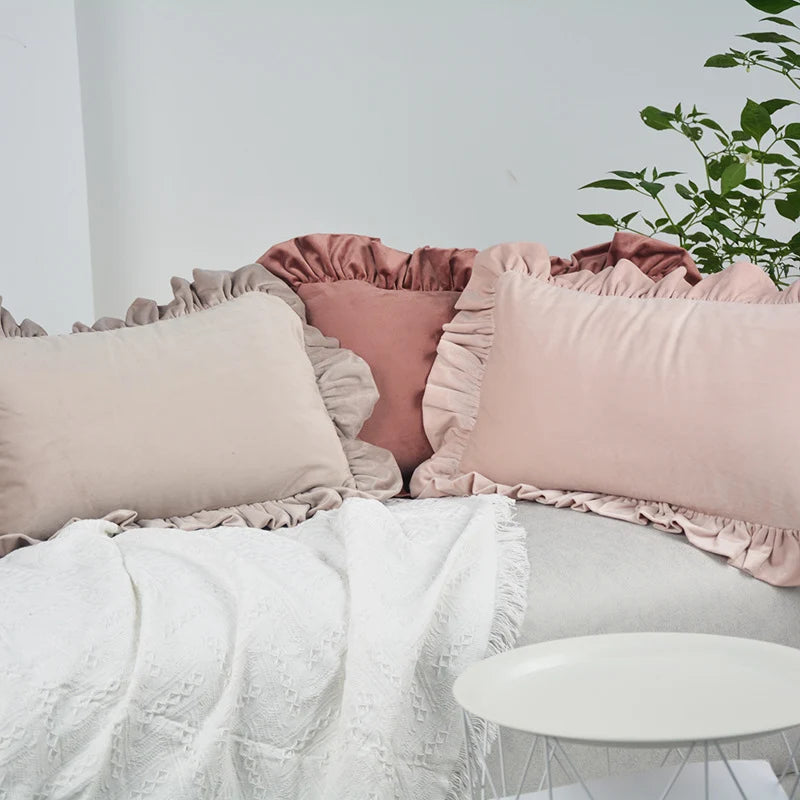 Pillow Sham Plush Velvet Ruffled Flange Hidden Zipper