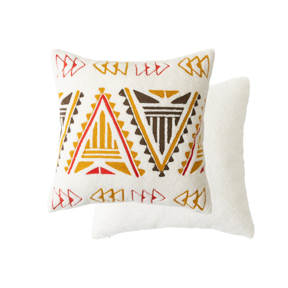 Pillowcase Bouclé Hand-Stitched Motif Removable Cover 18x18