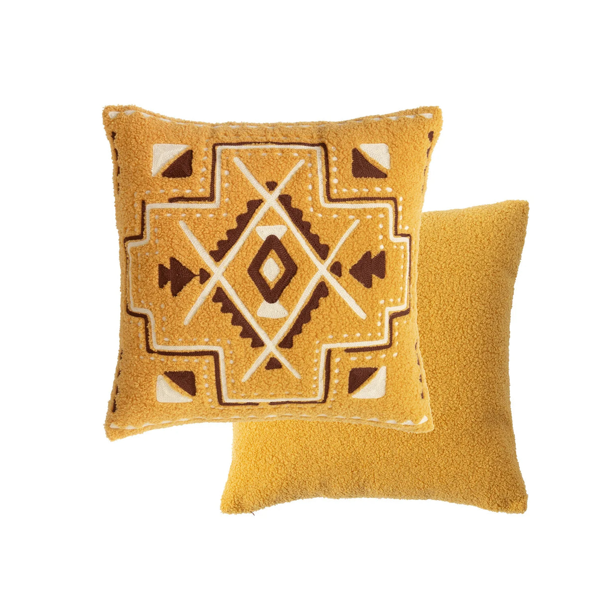 Pillowcase Bouclé Hand-Stitched Motif Removable Cover 18x18