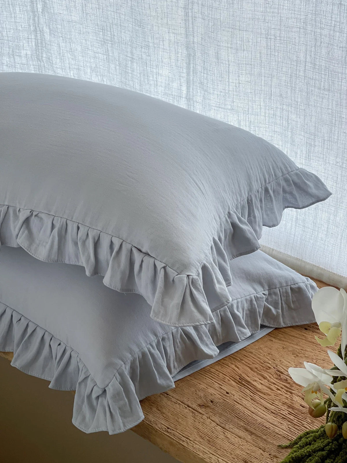 Pillowcase Set Pre-Washed Linen Decorative Ruffle