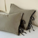 Pillowcase Set Washed Linen Look Decorative Ties Easy Care