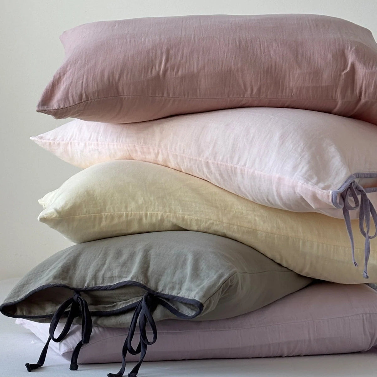 Pillowcase Washed Linen Look Decorative Tie Closure