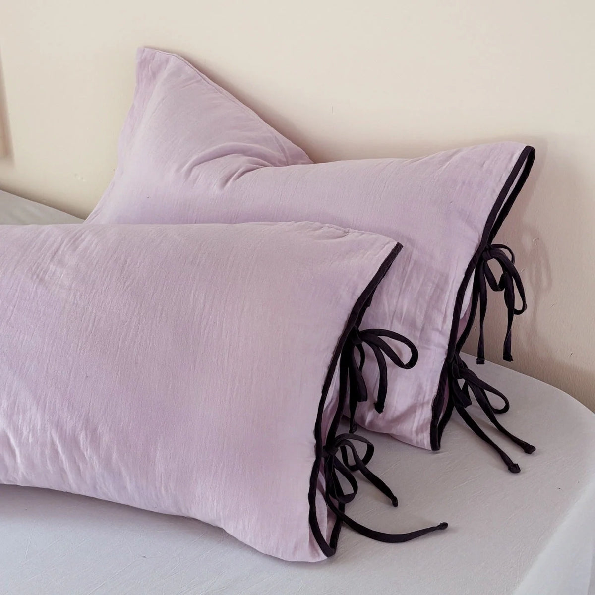 Pillowcase Washed Linen Look Decorative Tie Closure