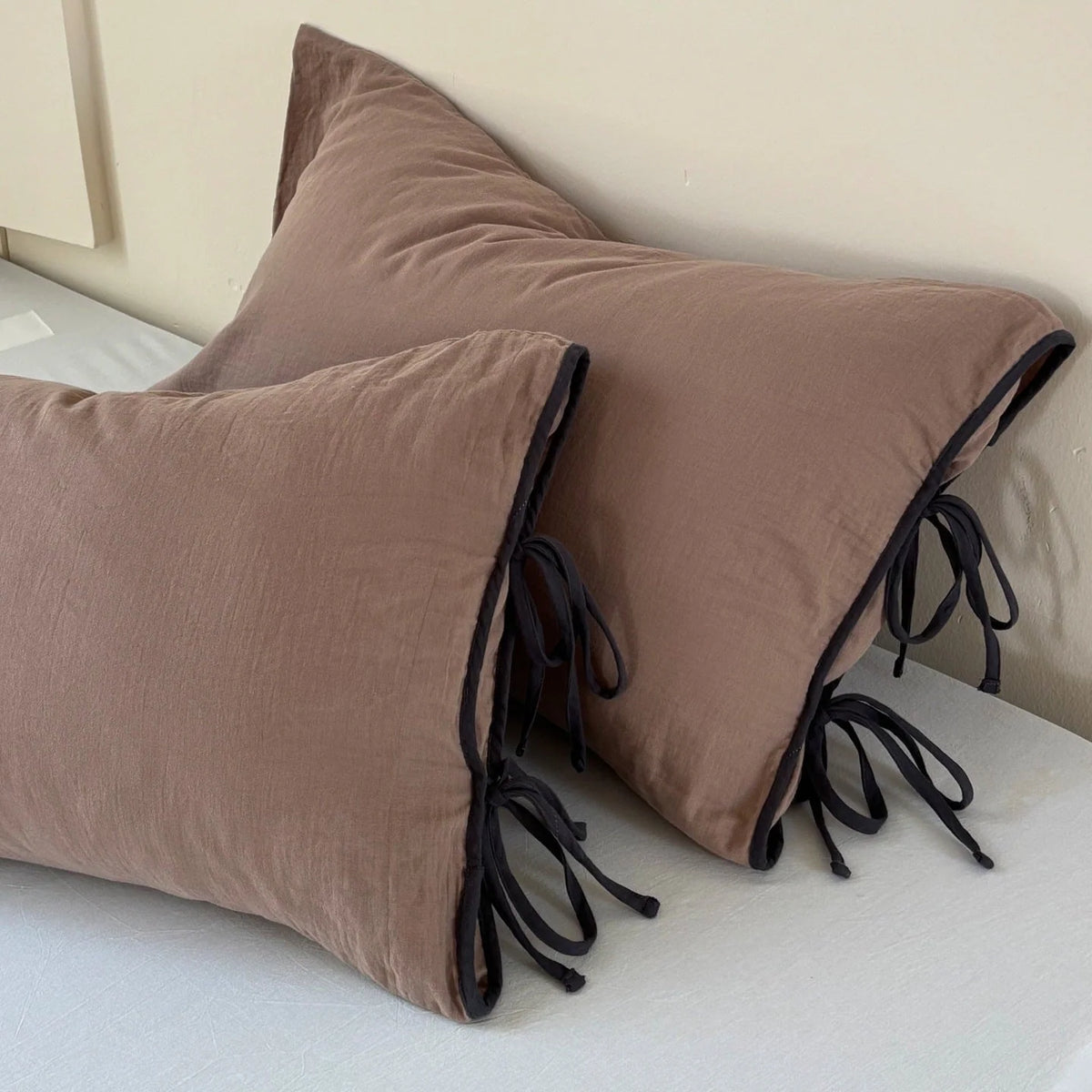 Pillowcase Washed Linen Look Decorative Tie Closure