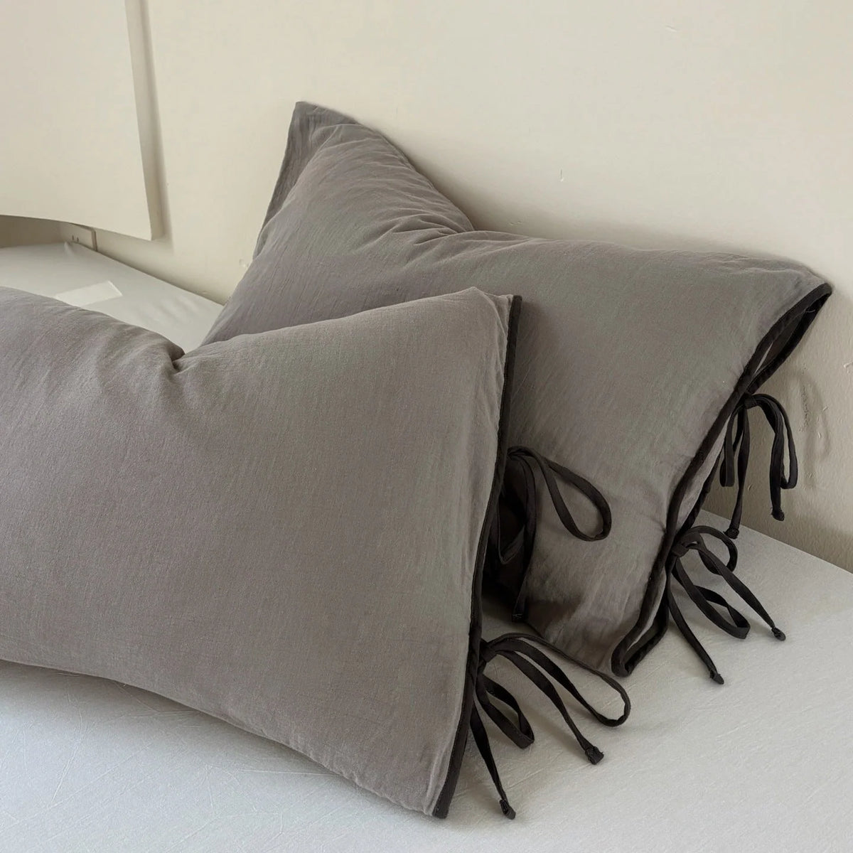Pillowcase Washed Linen Look Decorative Tie Closure