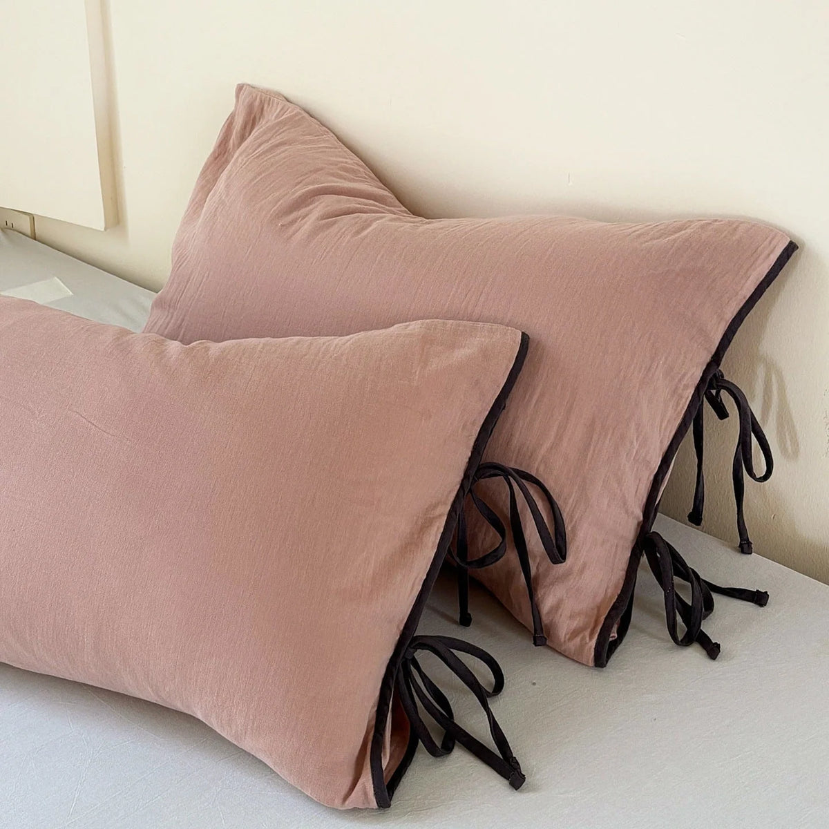 Pillowcase Washed Linen Look Decorative Tie Closure