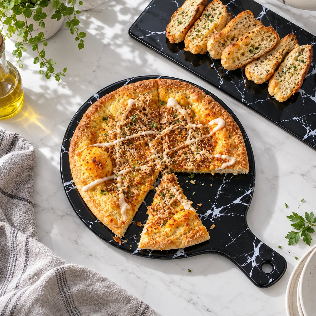 Pizza Plate Ceramic Marble Stripe Design