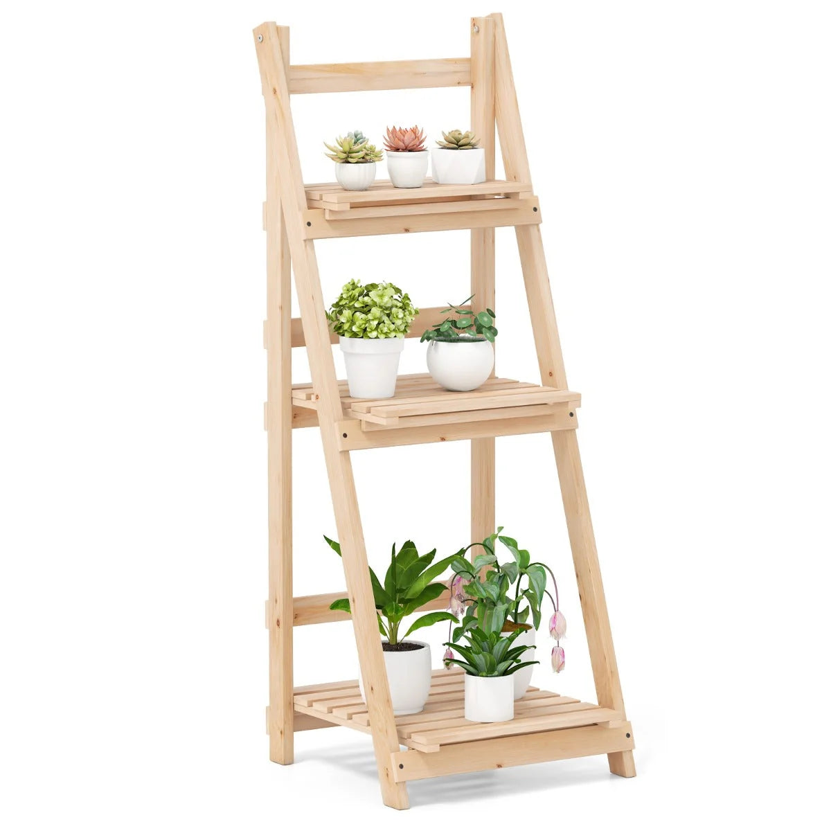 Plant Stand 3-Tier Foldable Fir Wood
