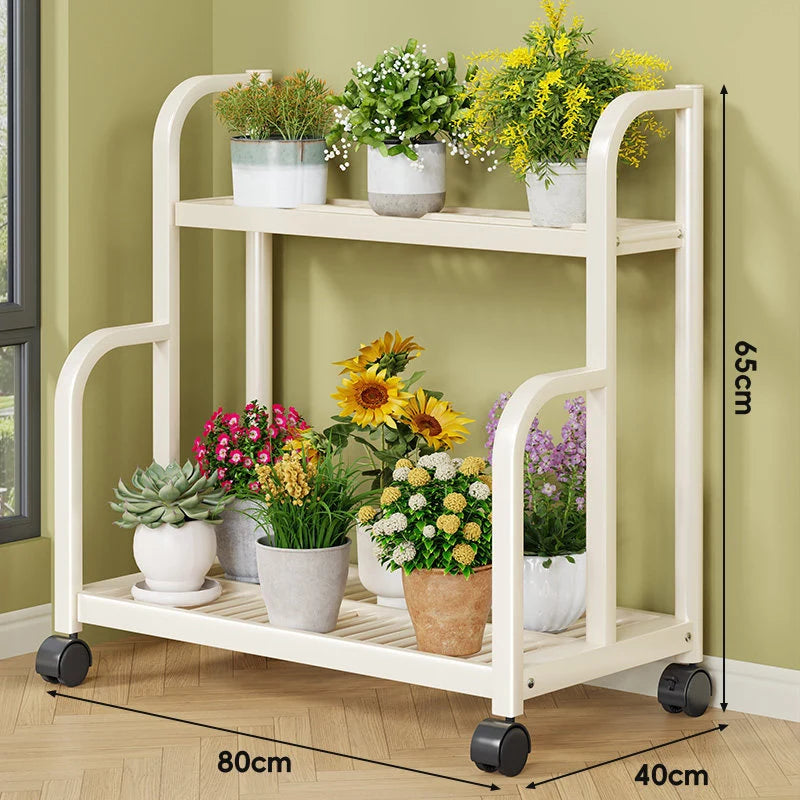 Plant Stand 3-Tier Rolling Powder-Coated Steel Frame