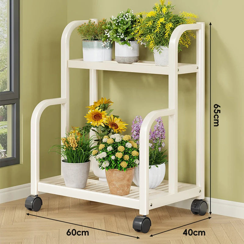 Plant Stand 3-Tier Rolling Powder-Coated Steel Frame