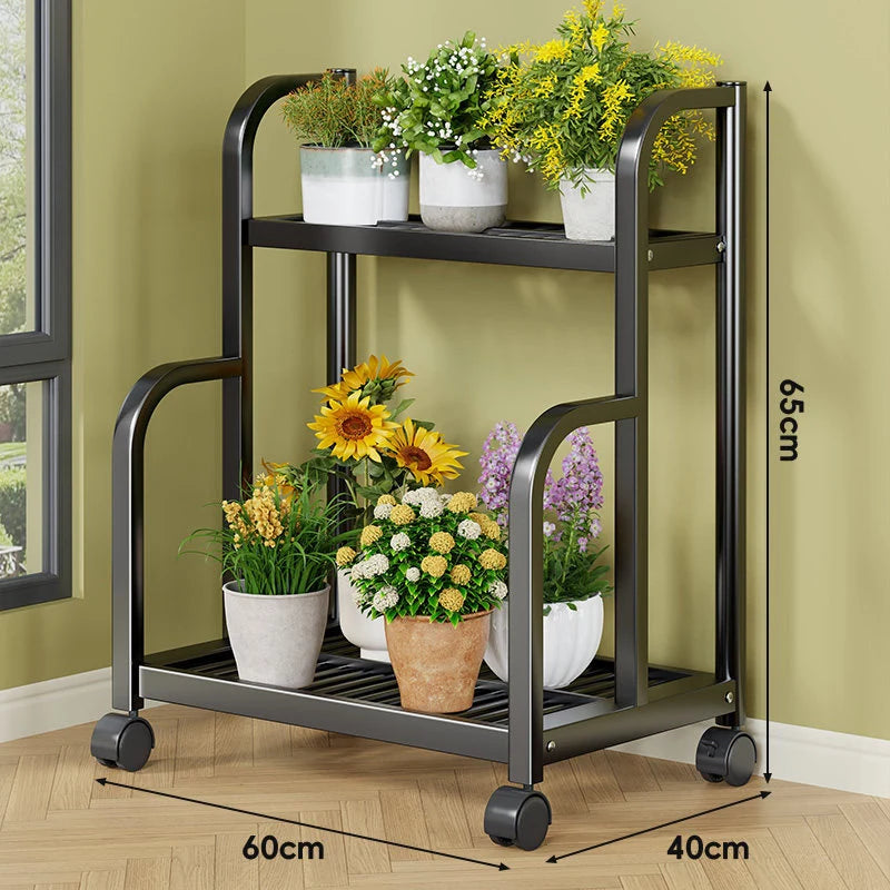 Plant Stand 3-Tier Rolling Powder-Coated Steel Frame