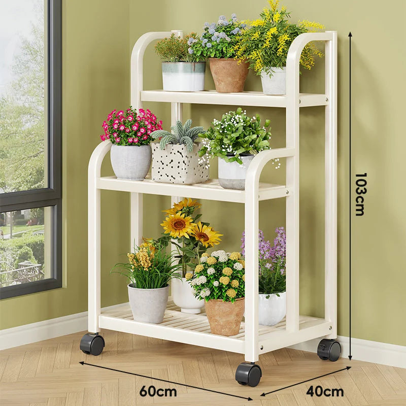 Plant Stand 3-Tier Rolling Powder-Coated Steel Frame