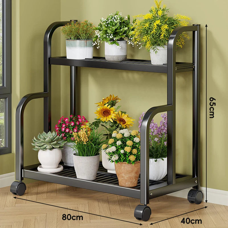 Plant Stand 3-Tier Rolling Powder-Coated Steel Frame